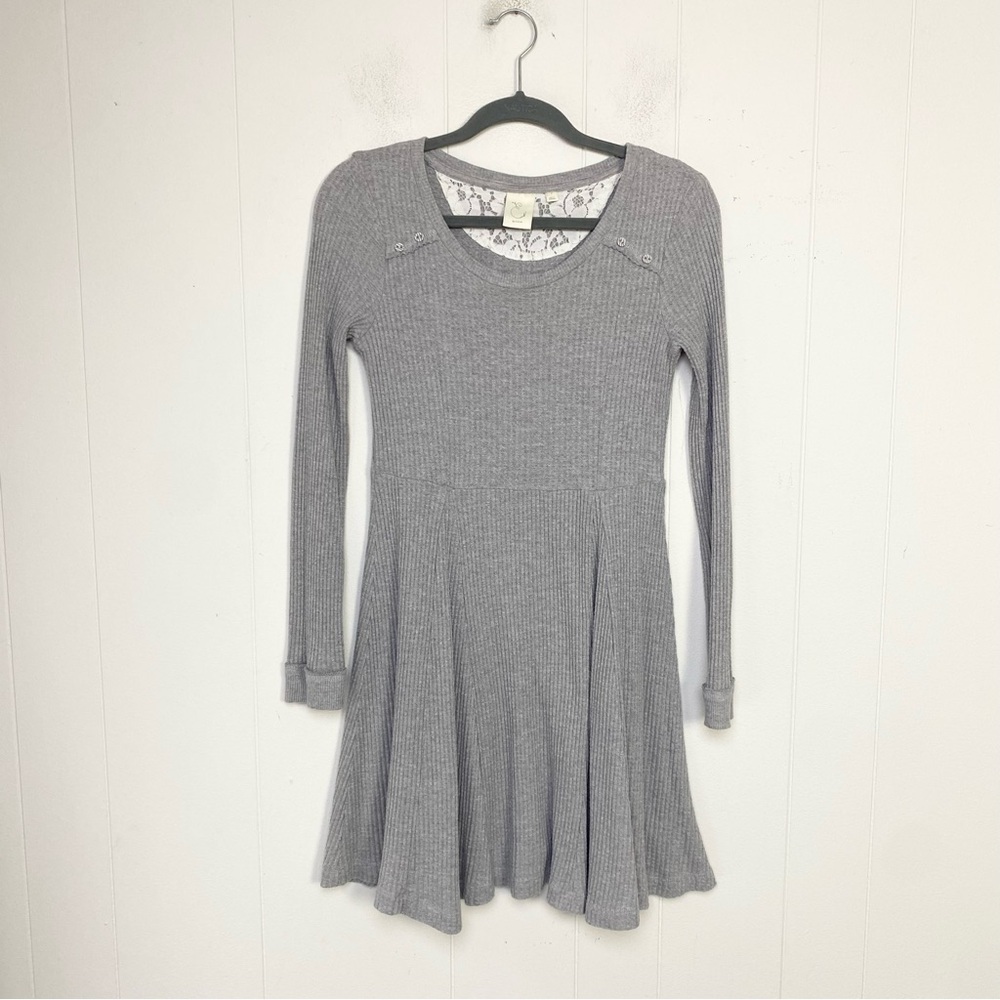 Anthropologie‎ E By Eloise Womens Fit And Flare Dress Gray Waffle Knit Sz Small